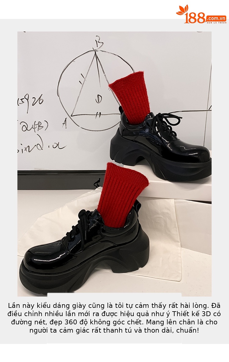 Giày lười nữ đế xuồng Yichuan tăng chiều cao 9 cm, phong cách platform mũi to — đen (da sáng chế), Màu đen (da bò mờ) chi tiết 3