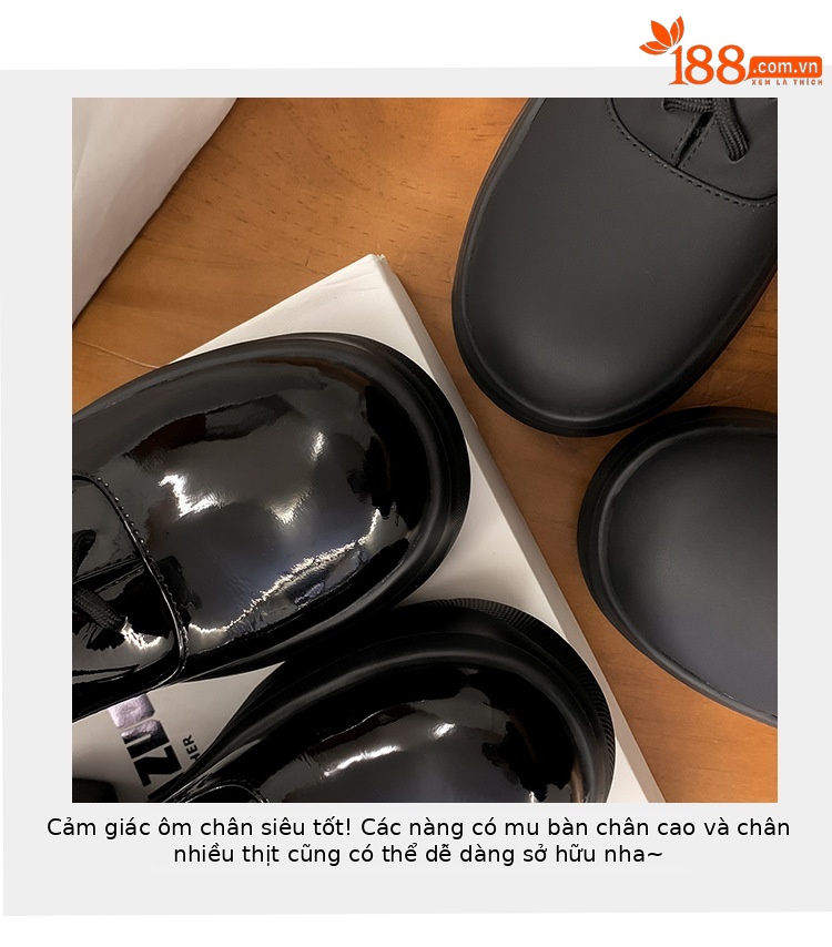 Giày lười nữ đế xuồng Yichuan tăng chiều cao 9 cm, phong cách platform mũi to — đen (da sáng chế), Màu đen (da bò mờ) chi tiết 4