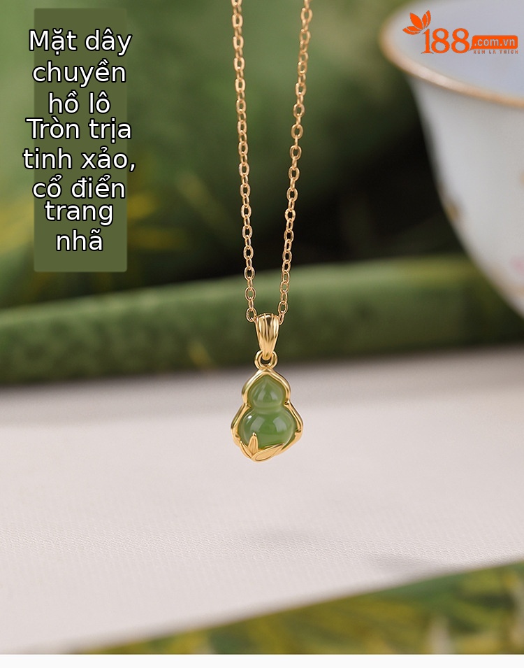 Mặt dây chuyền bạc S925 mạ vàng đá Jasper hình lá tre nhỏ tinh tế — Mặt dây chuyền đơn (không bao gồm dây chuyền) chi tiết 1