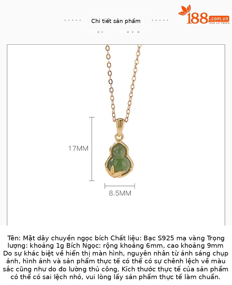 Mặt dây chuyền bạc S925 mạ vàng đá Jasper hình lá tre nhỏ tinh tế — Mặt dây chuyền đơn (không bao gồm dây chuyền) chi tiết 2