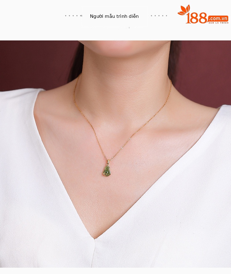Mặt dây chuyền bạc S925 mạ vàng đá Jasper hình lá tre nhỏ tinh tế — Mặt dây chuyền đơn (không bao gồm dây chuyền) chi tiết 3