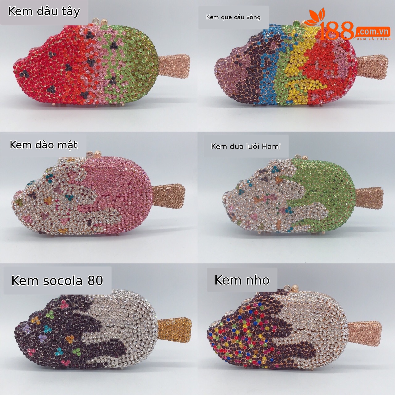 Túi đựng kem popsicles đính kim cương giả — Kem dâu tây, Kem đào, Kem cầu vồng, Kem dưa đỏ chi tiết 2