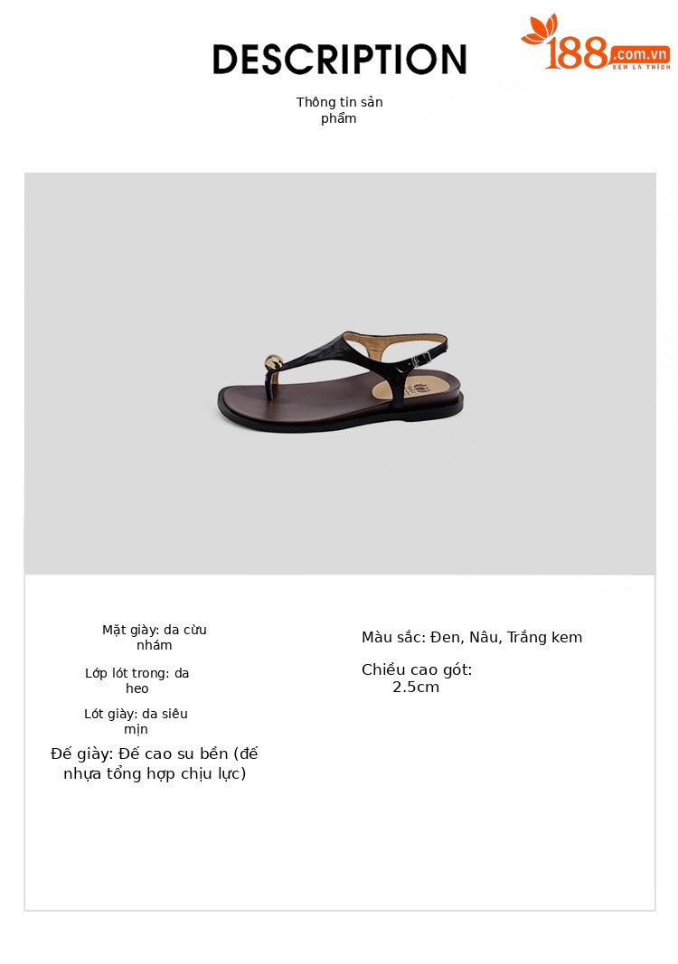 Dép sandal nữ xỏ ngón đế bệt da cừu khóa kim loại — màu nâu chi tiết 3
