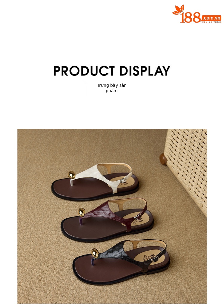 Dép sandal nữ xỏ ngón đế bệt da cừu khóa kim loại — màu nâu chi tiết 18