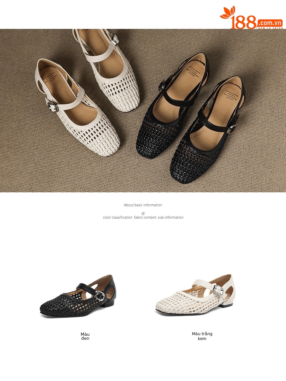 Dép sandal nữ quai ngang đế thấp mũi vuông da bò dệt kiểu La Mã — đen chi tiết 5