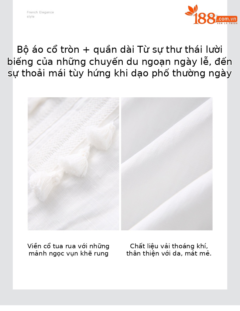 Bộ áo hai dây vải lanh tua rua cổ chữ V kiểu Pháp kết hợp quần ống rộng nữ mùa hè — Màu xanh lam đậm chi tiết 5