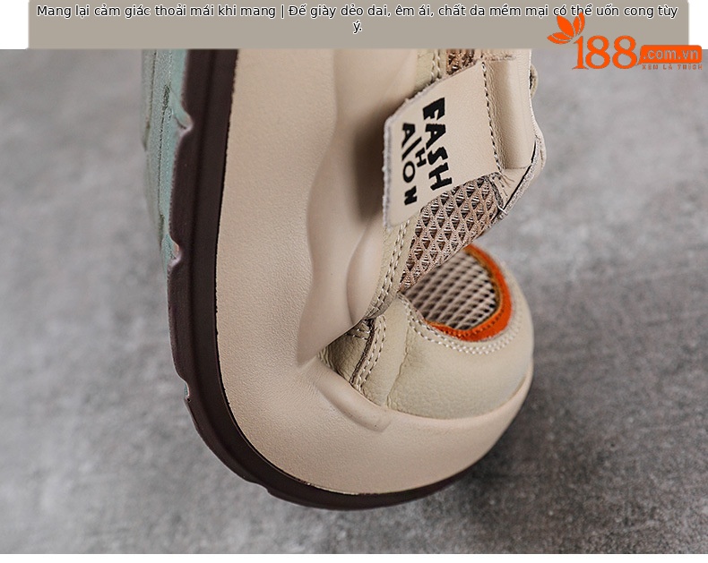 Giày sneaker nữ đế dày da bò lưới thoáng khí phong cách thể thao — Màu be chi tiết 8