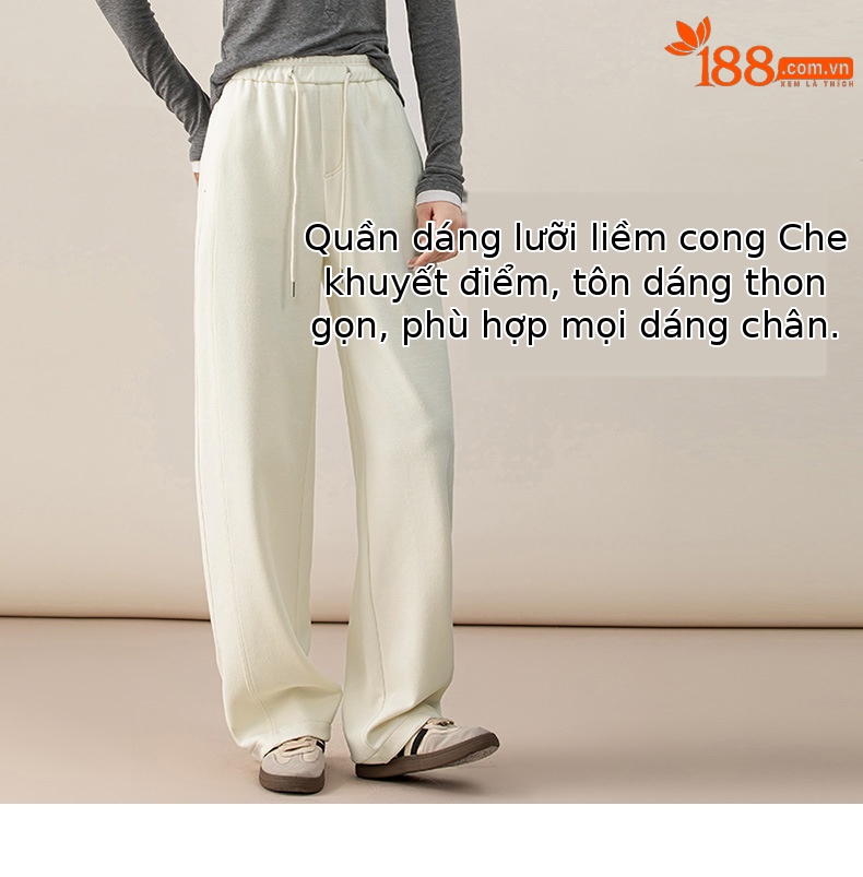 Quần culottes nữ ống rộng cạp thun co giãn chất liệu lyocell len mềm mại dáng chuối — màu tím mận chi tiết 8