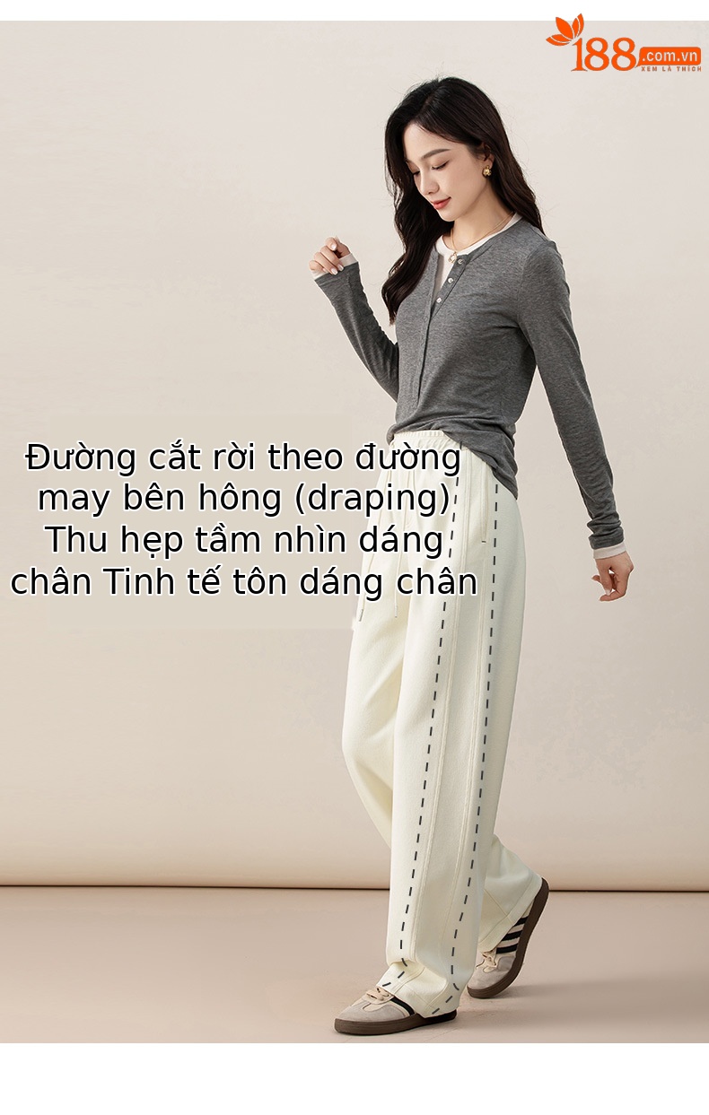 Quần culottes nữ ống rộng cạp thun co giãn chất liệu lyocell len mềm mại dáng chuối — màu tím mận chi tiết 9
