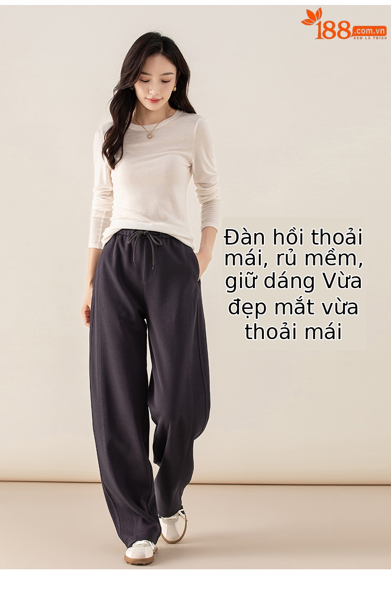 Quần culottes nữ ống rộng cạp thun co giãn chất liệu lyocell len mềm mại dáng chuối — màu tím mận chi tiết 10