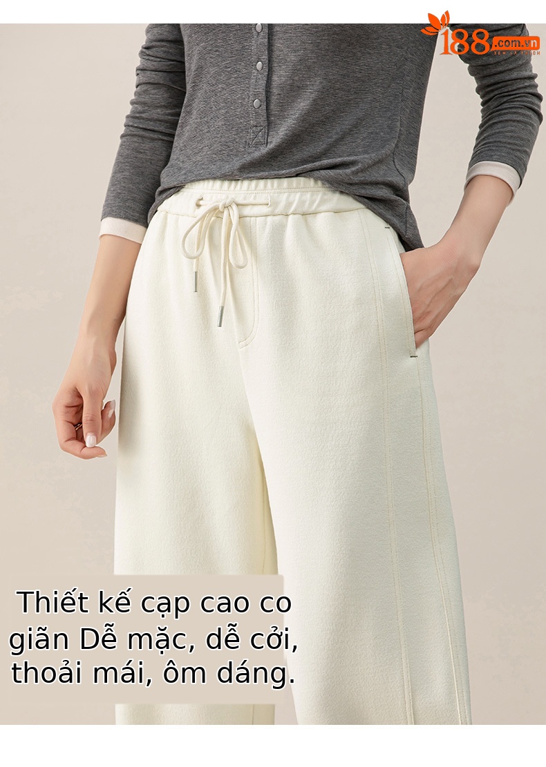 Quần culottes nữ ống rộng cạp thun co giãn chất liệu lyocell len mềm mại dáng chuối — màu tím mận chi tiết 11