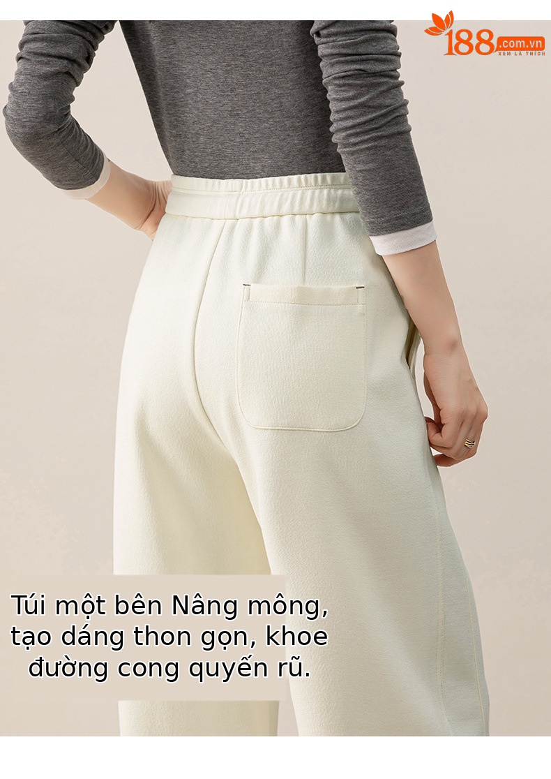 Quần culottes nữ ống rộng cạp thun co giãn chất liệu lyocell len mềm mại dáng chuối — màu tím mận chi tiết 12