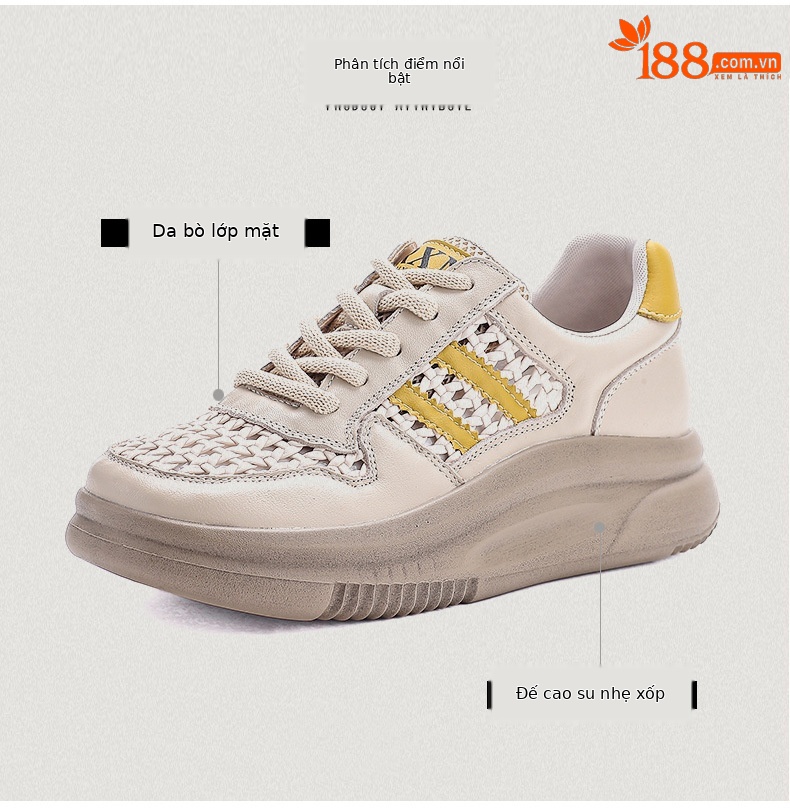 Giày sneaker nữ da bò lỗ rỗng đế dày thoáng khí mùa hè — đen chi tiết 3