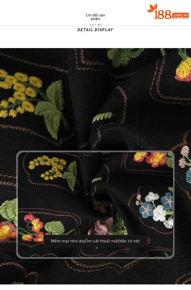Váy ôm hông nữ phong cách retro thiết kế thêu hoa họa tiết công nghiệp nặng — Màu đen chi tiết 2