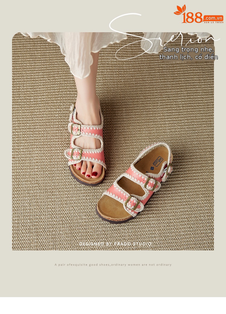Dép sandal nữ hở mũi da bò đế dày phong cách Birkenstock — tím chi tiết 2