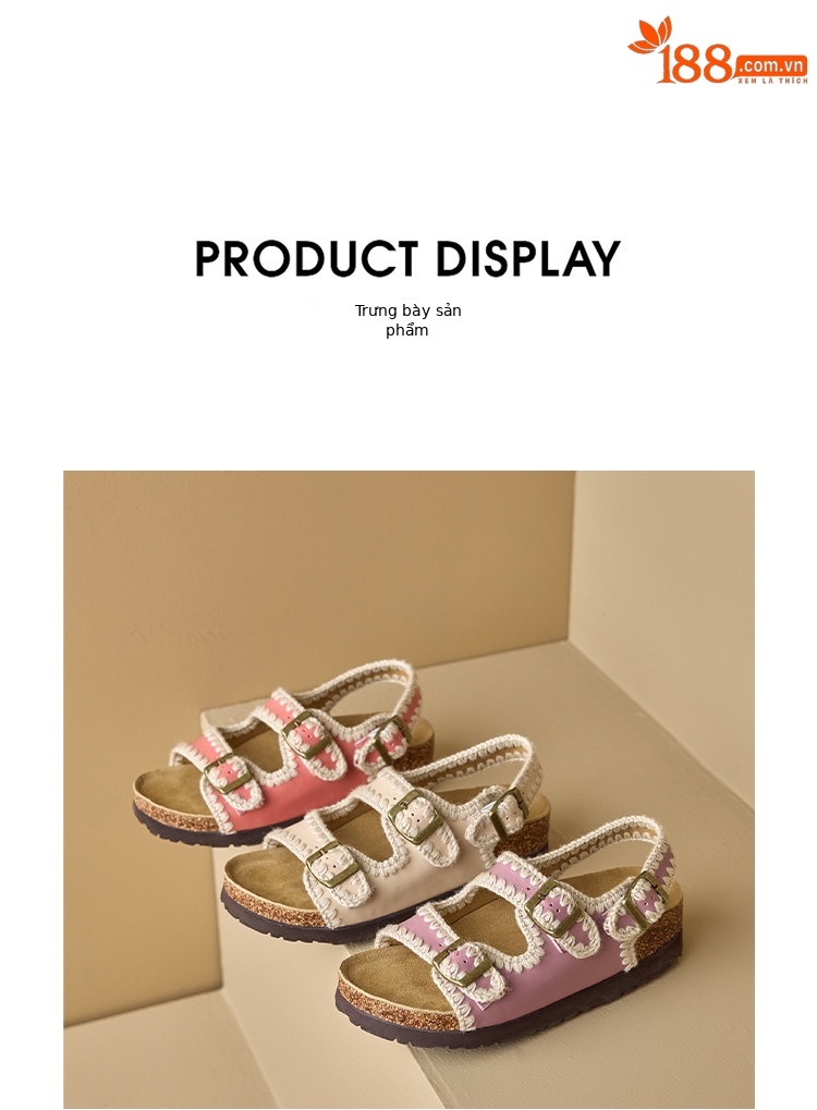 Dép sandal nữ hở mũi da bò đế dày phong cách Birkenstock — tím chi tiết 20
