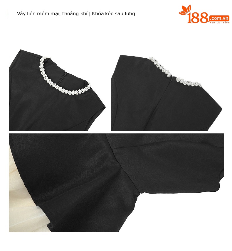 Đầm nữ cổ tròn ôm eo phong cách Pháp, tay lỡ kết hợp lưới chắp vá, thiết kế giả hai mảnh che bụng — Màu đen, Màu mơ chi tiết 4