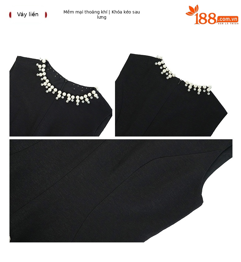 Đầm maxi nữ cổ tròn không tay thắt eo phong cách Pháp vải lưới phồng — Màu đen, Màu mơ chi tiết 3