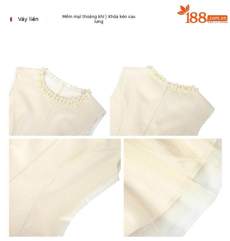 Đầm maxi nữ cổ tròn không tay thắt eo phong cách Pháp vải lưới phồng — Màu đen, Màu mơ chi tiết 4
