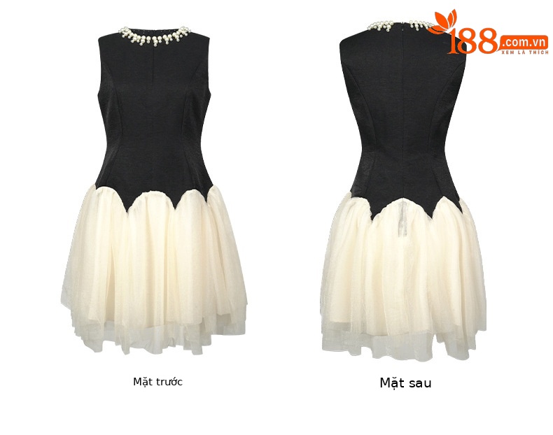 Đầm maxi nữ cổ tròn không tay thắt eo phong cách Pháp vải lưới phồng — Màu đen, Màu mơ chi tiết 5