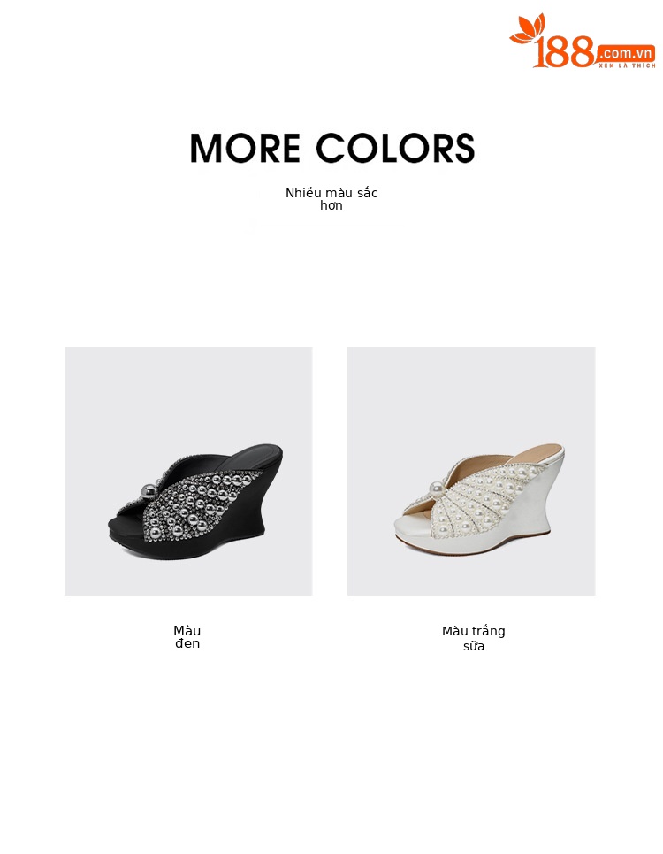 Sandal cao gót nữ đế xuồng 9cm quai ngang đính cườm ngọc trai — Màu đen, Màu trắng sữa chi tiết 3