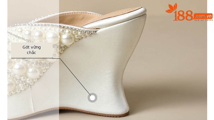 Sandal cao gót nữ đế xuồng 9cm quai ngang đính cườm ngọc trai — Màu đen, Màu trắng sữa chi tiết 18