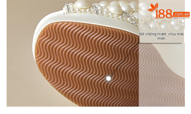 Sandal cao gót nữ đế xuồng 9cm quai ngang đính cườm ngọc trai — Màu đen, Màu trắng sữa chi tiết 19