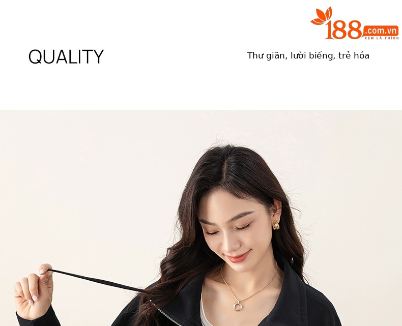 Áo khoác nỉ dây kéo len pha trộn dáng rộng cổ lật cho nữ mùa thu — màu xanh hải quân chi tiết 1