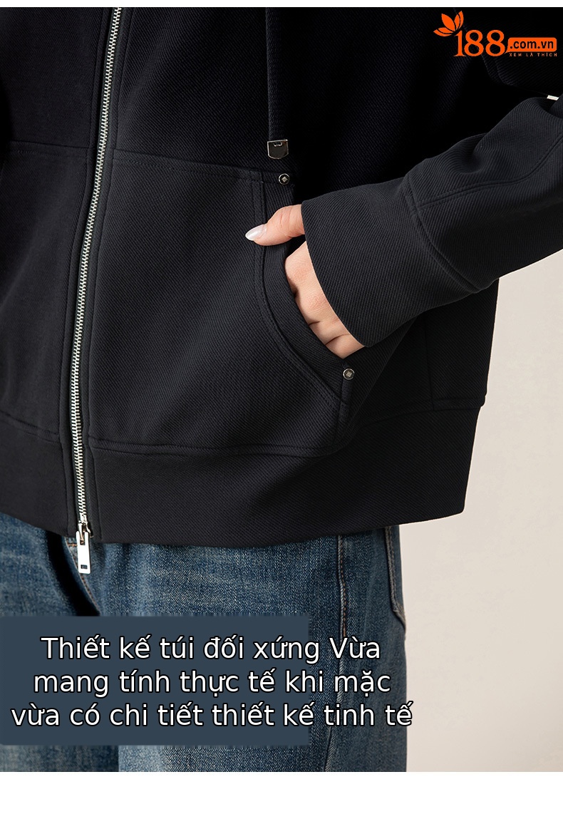 Áo khoác nỉ dây kéo len pha trộn dáng rộng cổ lật cho nữ mùa thu — màu xanh hải quân chi tiết 13