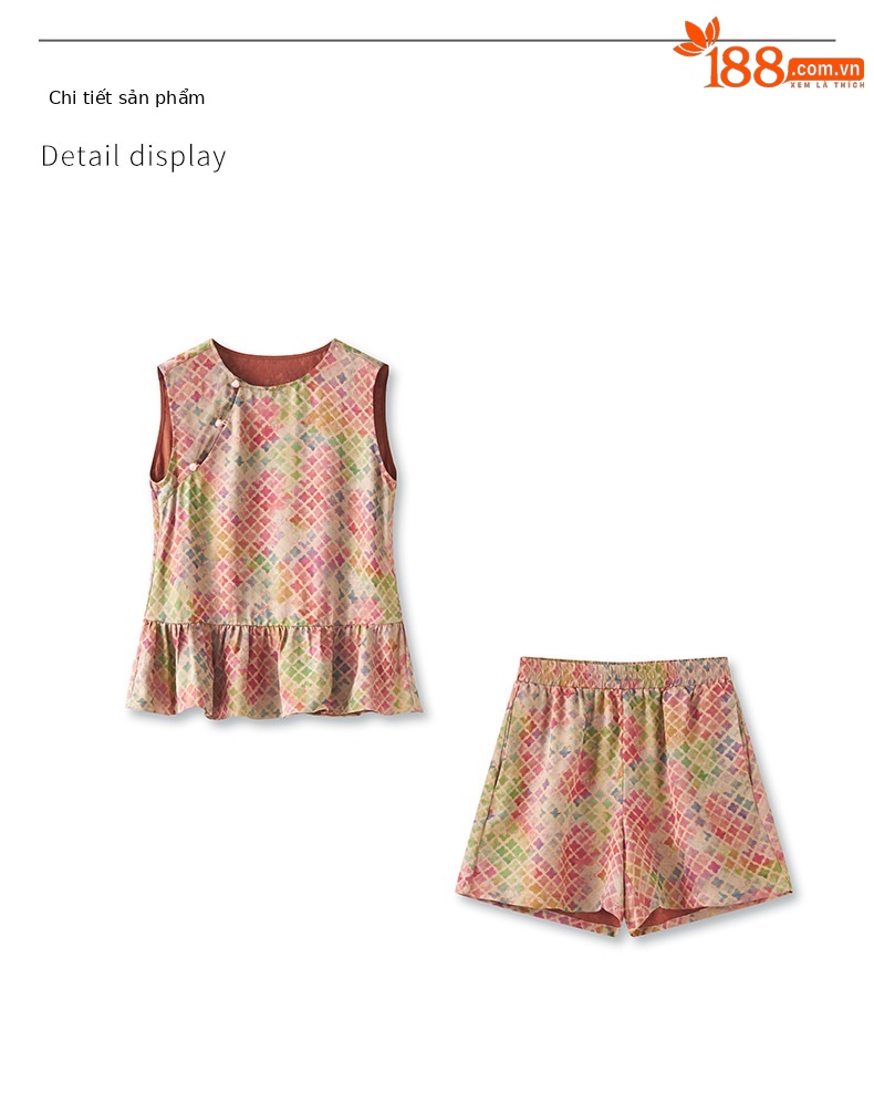 Bộ áo vest jacquard họa tiết cỏ bốn lá kết hợp quần short cạp thun nữ mùa hè — Cỏ bốn lá chi tiết 10