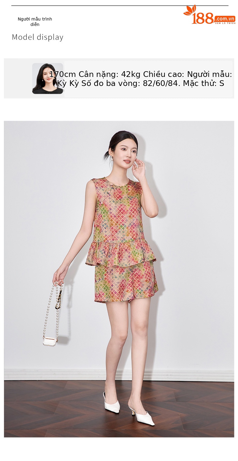 Bộ áo vest jacquard họa tiết cỏ bốn lá kết hợp quần short cạp thun nữ mùa hè — Cỏ bốn lá chi tiết 6