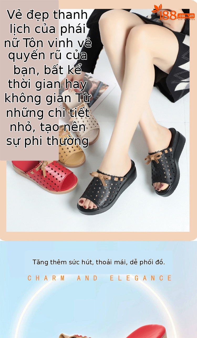 Dép sandal nữ quai chữ V đế dày da thật phong cách dân tộc — đen chi tiết 1
