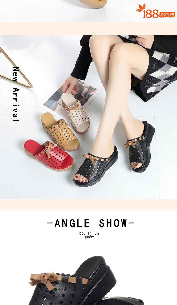 Dép sandal nữ quai chữ V đế dày da thật phong cách dân tộc — đen chi tiết 13