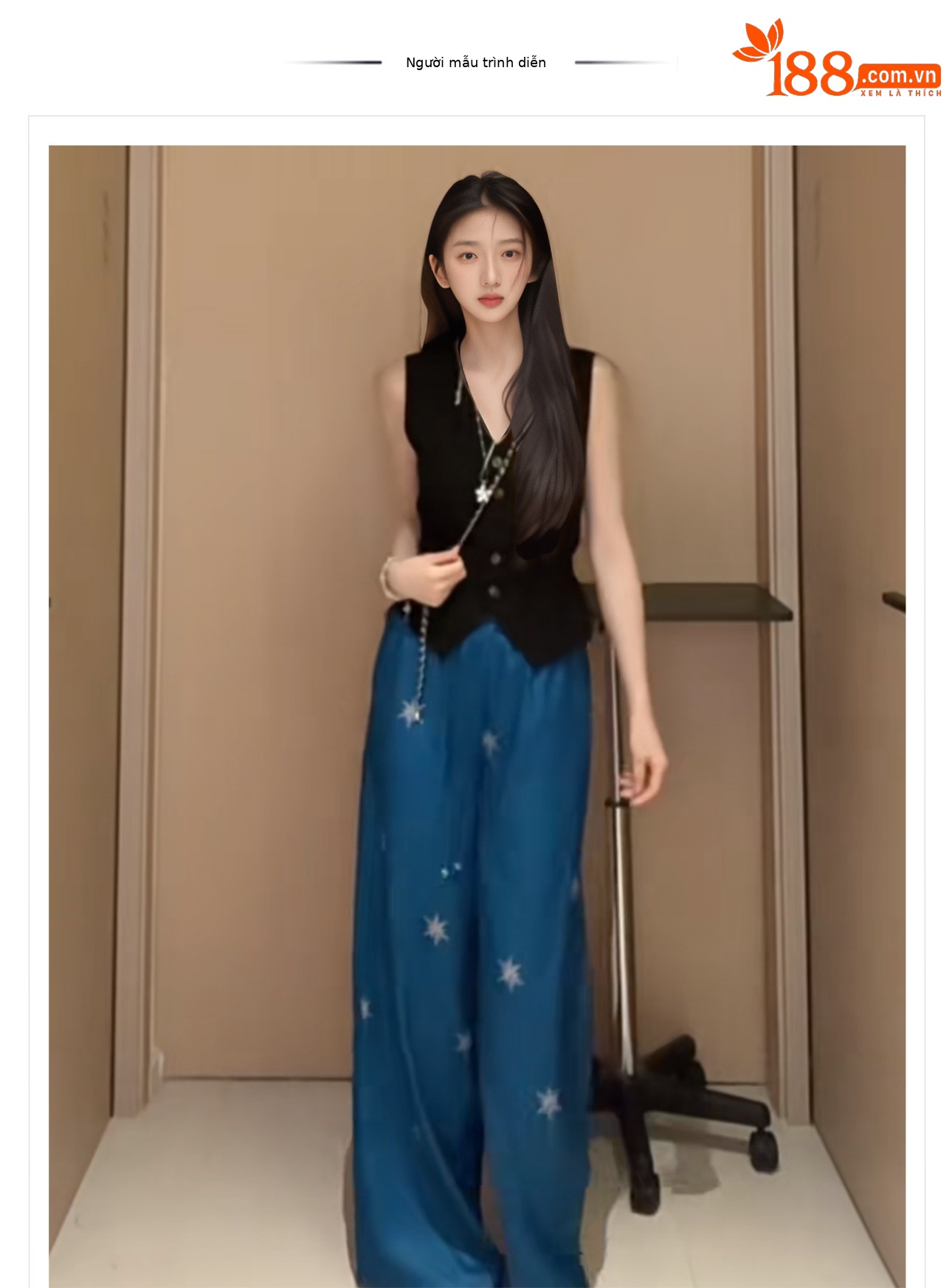 Bộ vest áo khoác cổ chữ V và quần vải lanh phong cách Trung Quốc lụa tằm — Quần màu chàm, áo vest đen chi tiết 1