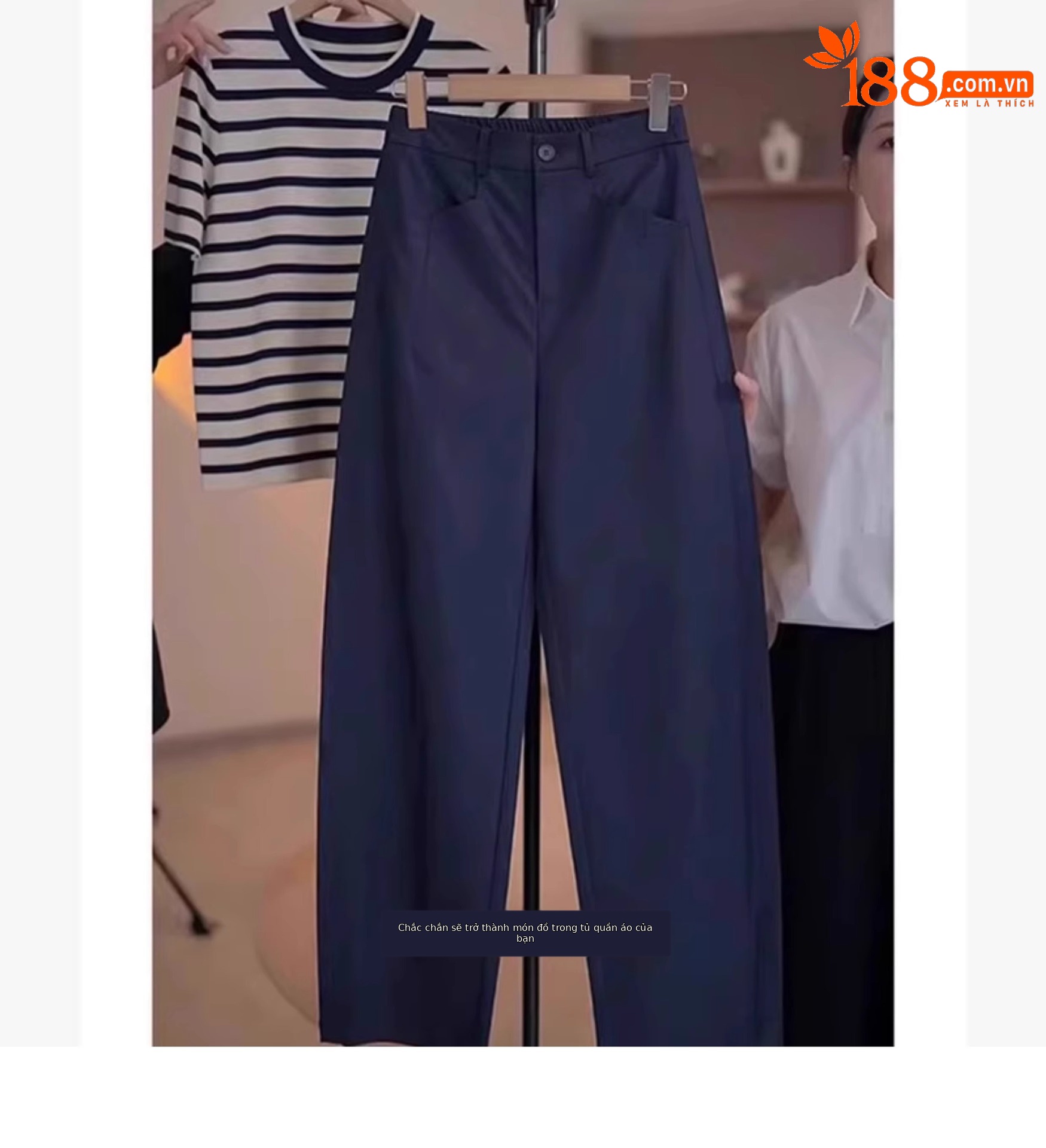 Quần culottes nữ ống rộng cạp cao dáng suông màu xanh navy — Màu xanh navy chi tiết 3