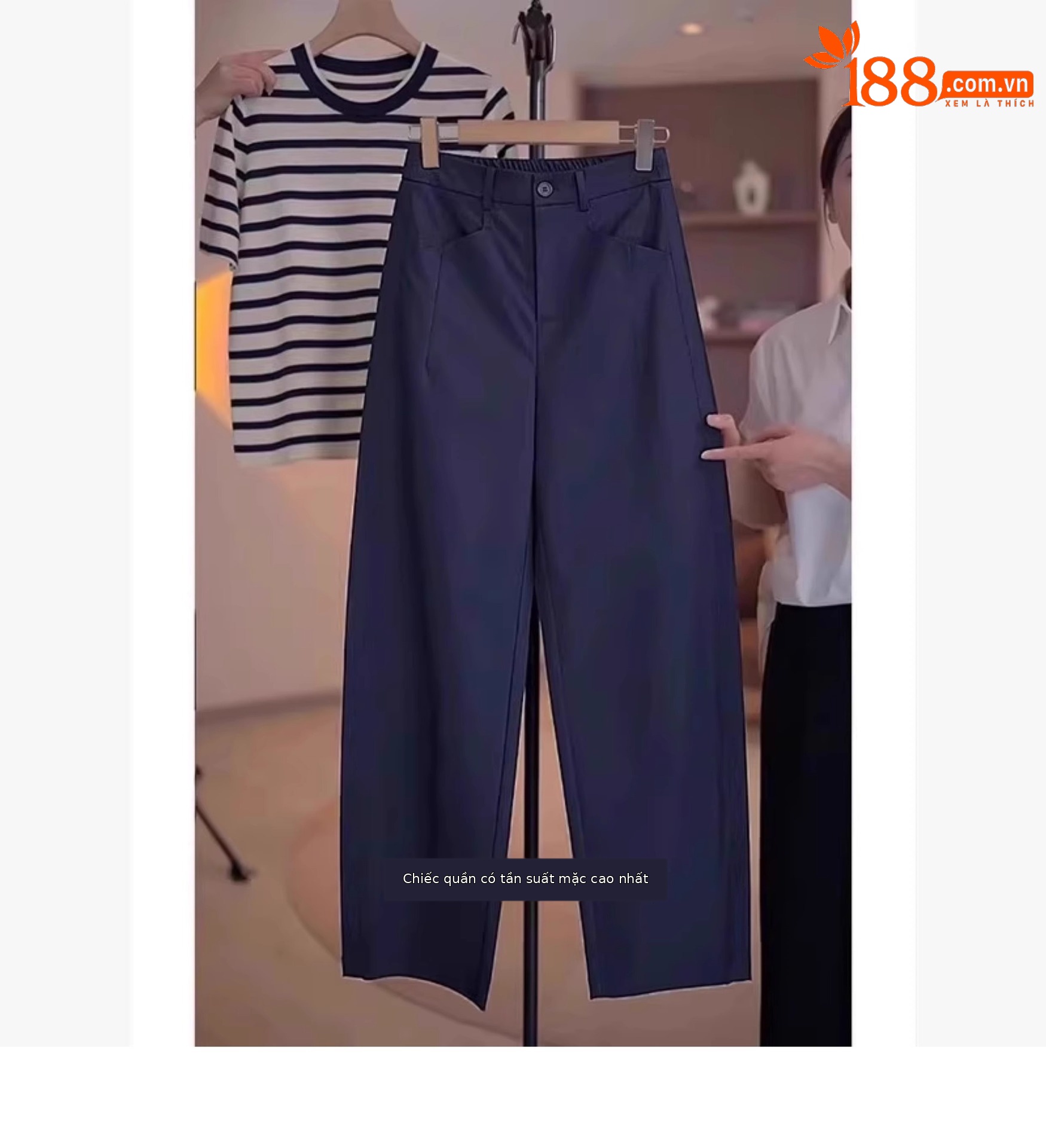 Quần culottes nữ ống rộng cạp cao dáng suông màu xanh navy — Màu xanh navy chi tiết 4
