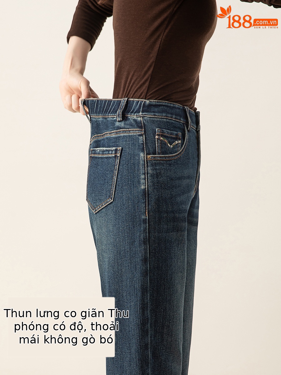 Quần jeans nữ ống côn cạp cao chất liệu Lyocell mềm mại màu xanh vintage — màu xanh
