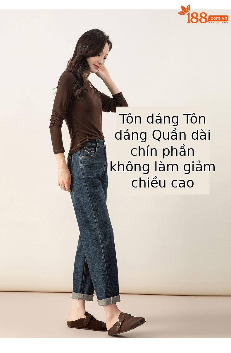 Quần jeans nữ ống côn cạp cao chất liệu Lyocell mềm mại màu xanh vintage — màu xanh chi tiết 10