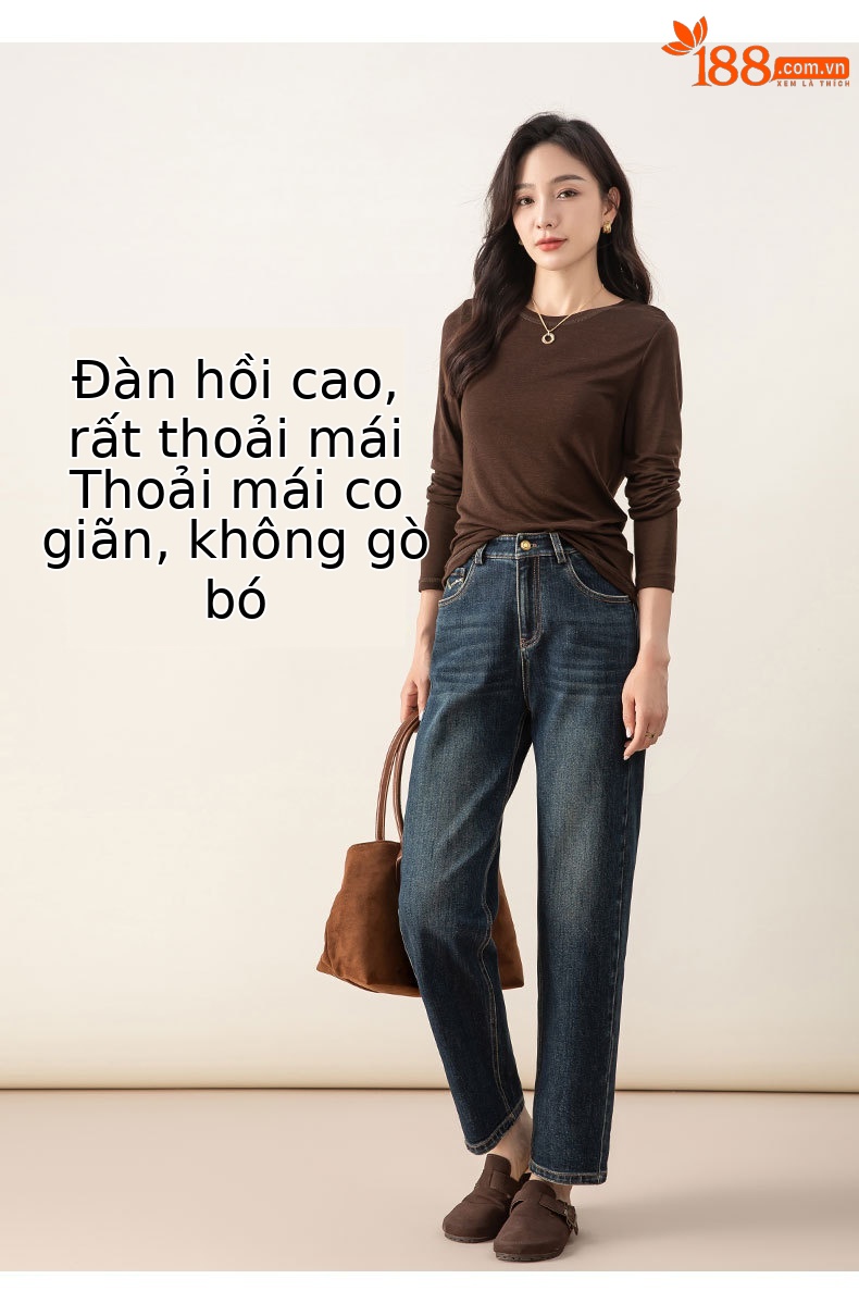 Quần jeans nữ ống côn cạp cao chất liệu Lyocell mềm mại màu xanh vintage — màu xanh chi tiết 11