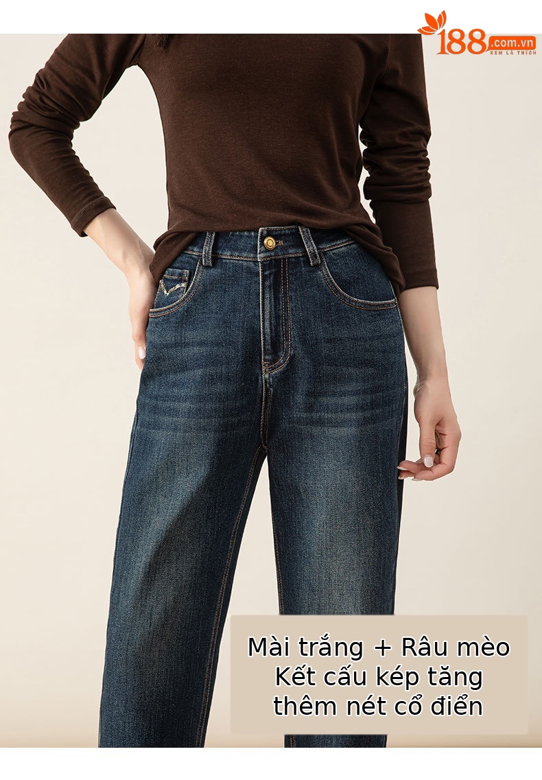 Quần jeans nữ ống côn cạp cao chất liệu Lyocell mềm mại màu xanh vintage — màu xanh chi tiết 12