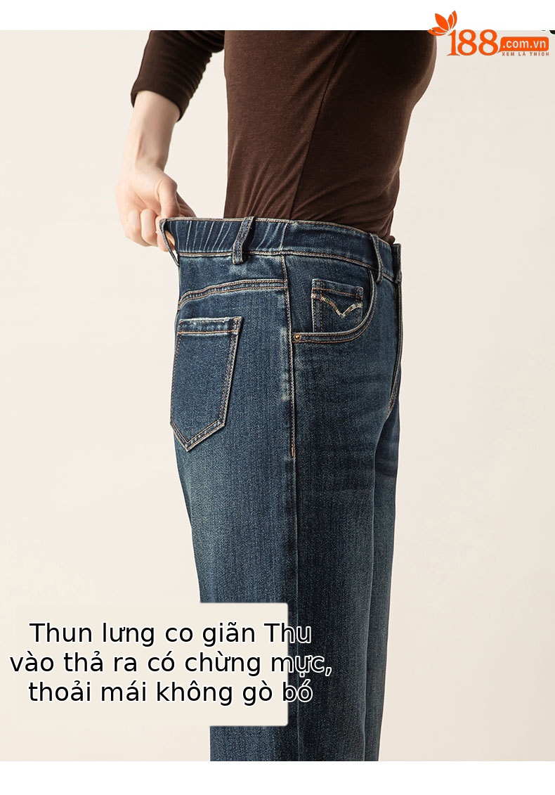 Quần jeans nữ ống côn cạp cao chất liệu Lyocell mềm mại màu xanh vintage — màu xanh chi tiết 13