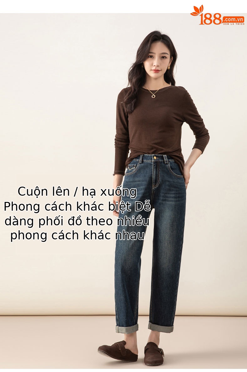 Quần jeans nữ ống côn cạp cao chất liệu Lyocell mềm mại màu xanh vintage — màu xanh chi tiết 14