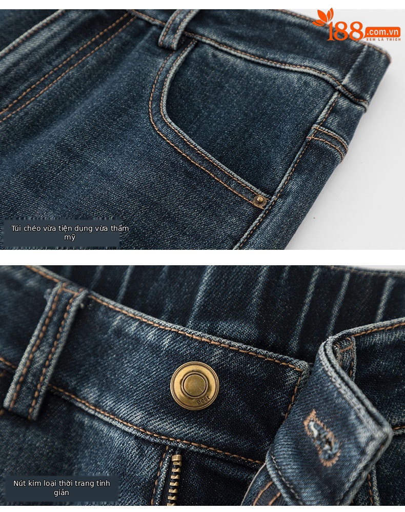 Quần jeans nữ ống côn cạp cao chất liệu Lyocell mềm mại màu xanh vintage — màu xanh chi tiết 16