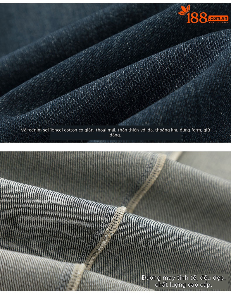 Quần jeans nữ ống côn cạp cao chất liệu Lyocell mềm mại màu xanh vintage — màu xanh chi tiết 18