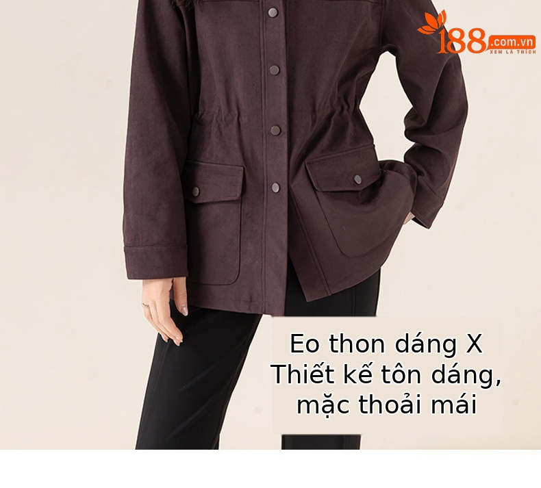 Áo khoác bomber giả da nhung phối ve nhỏ dáng rộng phong cách Hong Kong cổ điển — màu tím anh đào chi tiết 7