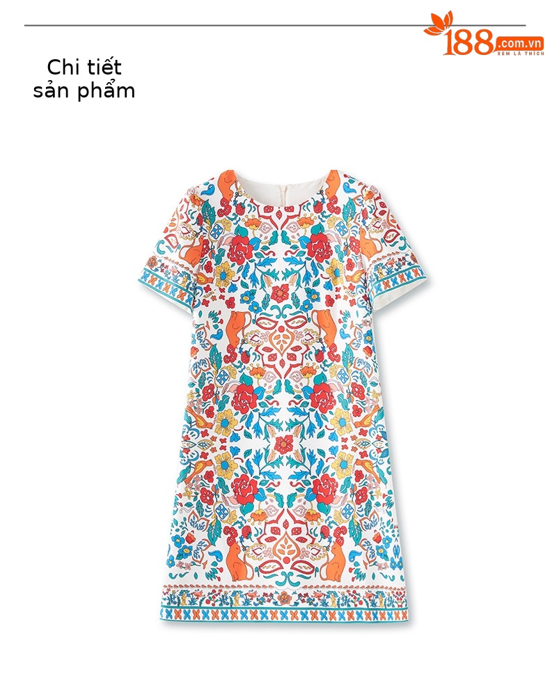 Váy liền chữ A in hoa cổ điển phong cách dân tộc mùa hè — Màu đen chi tiết 15