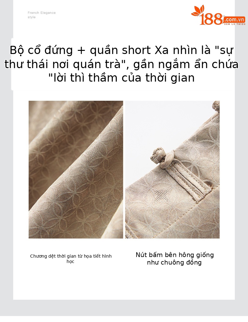 Bộ áo gi lê phối quần short phong cách Trung Hoa mới cho nữ — Màu kaki nhạt chi tiết 5