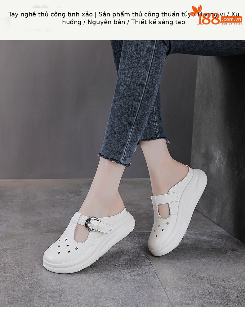 Dép xỏ ngón nữ da bò đế dày phong cách Birkenstock — màu be chi tiết 1