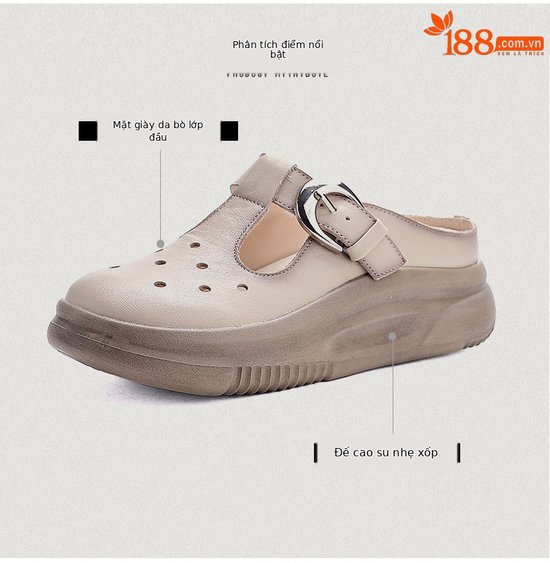 Dép xỏ ngón nữ da bò đế dày phong cách Birkenstock — màu be chi tiết 3