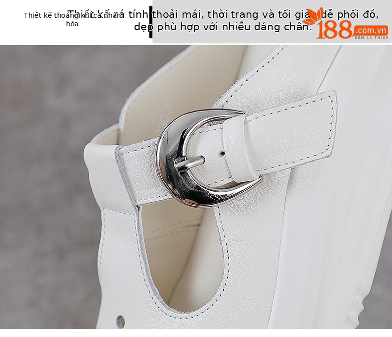 Dép xỏ ngón nữ da bò đế dày phong cách Birkenstock — màu be chi tiết 5